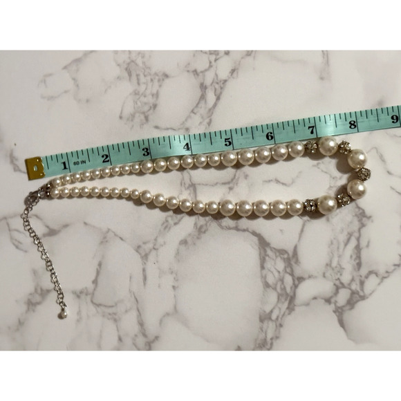 Faux Pearl and Rhinestone Womens Necklace Adjustable 16-19 in - Picture 5 of 5